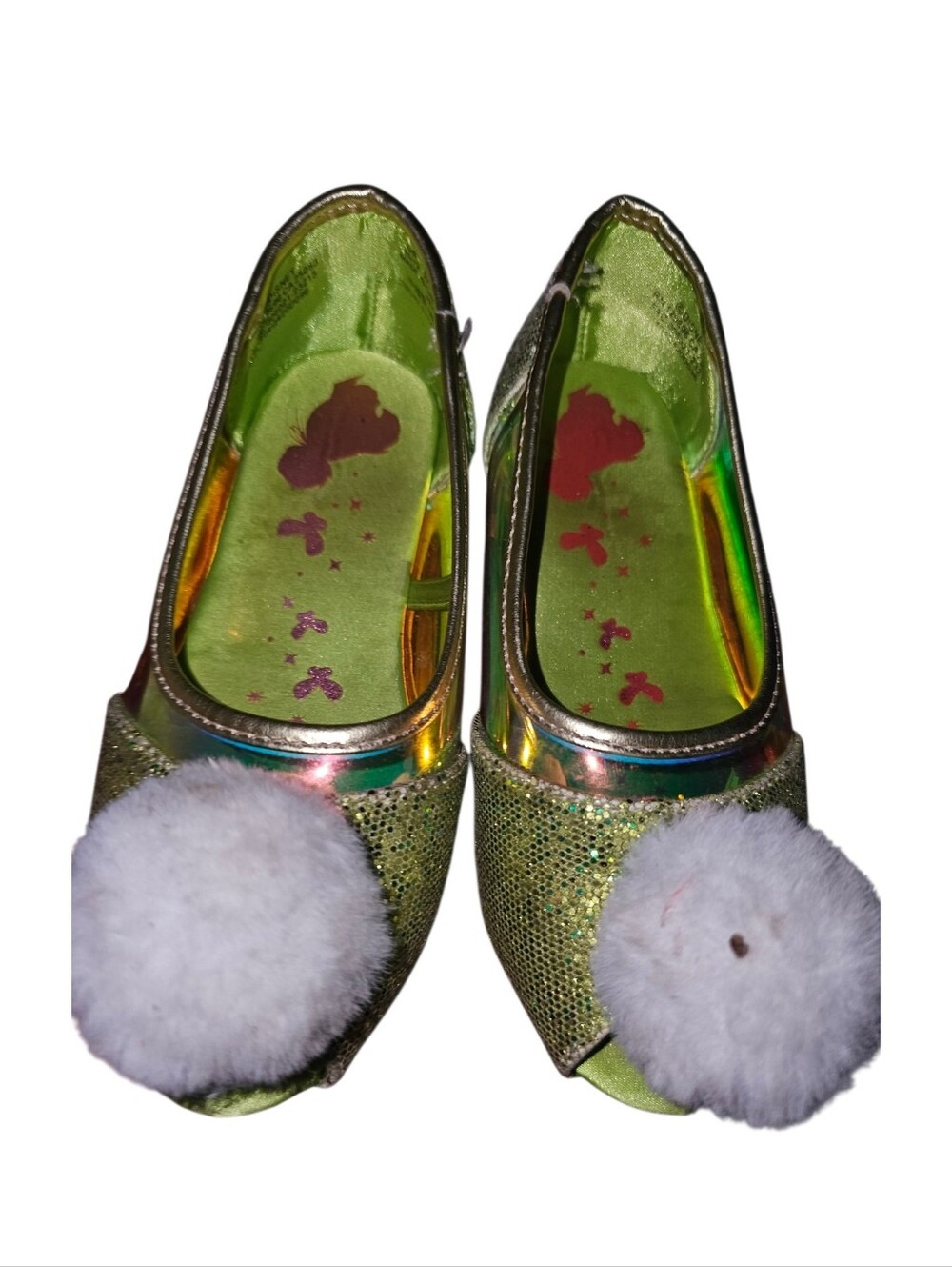 Disney Tinker Bell Sparkle Pom Pom Flats in Iridescent Green